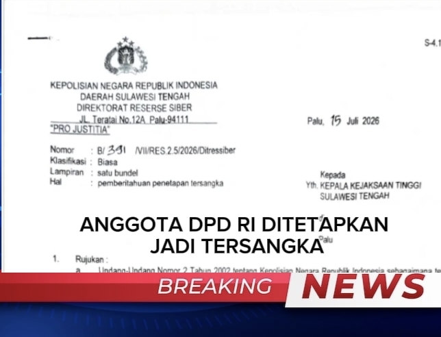 Anggota DPD RI Asal Sulteng Berinisial RA Ditetapkan Sebagai Tersangka, Berpotensi di PAW