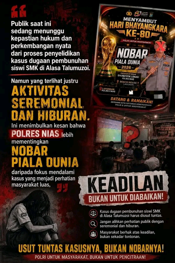 Polres Nias Dinilai Lebih Sibuk Nobar Piala Dunia, Kasus Dugaan Pembunuhan Siswi SMK Terkesan Terabaikan