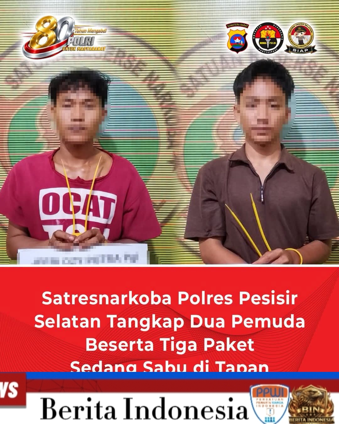 Satresnarkoba Polres Pesisir Selatan Tangkap Dua Pemuda Beserta Tiga Paket Sedang Sabu di Tapan